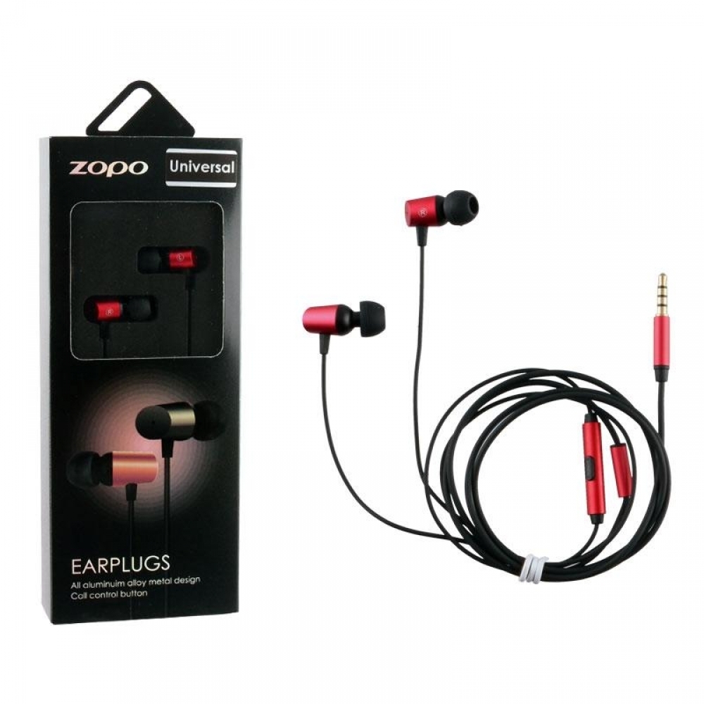 matshop.gr - HANDS FREE STEREO ZOPO ER17A UNIVERSAL 3.5mm ALUMINIUM RED 1.2M PACKING OR