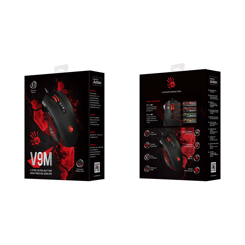 matshop.gr - BLOODY ΕΝΣΥΡΜΑΤΟ ΠΟΝΤΙΚΙ V9M ΜΕ ΕΞΤΡΑ 3 ΚΟΥΜΠΙΑ USB X'GLIDE GAMING MOUSE 4,000 CPI NON-ACTIVATED BLACK GR