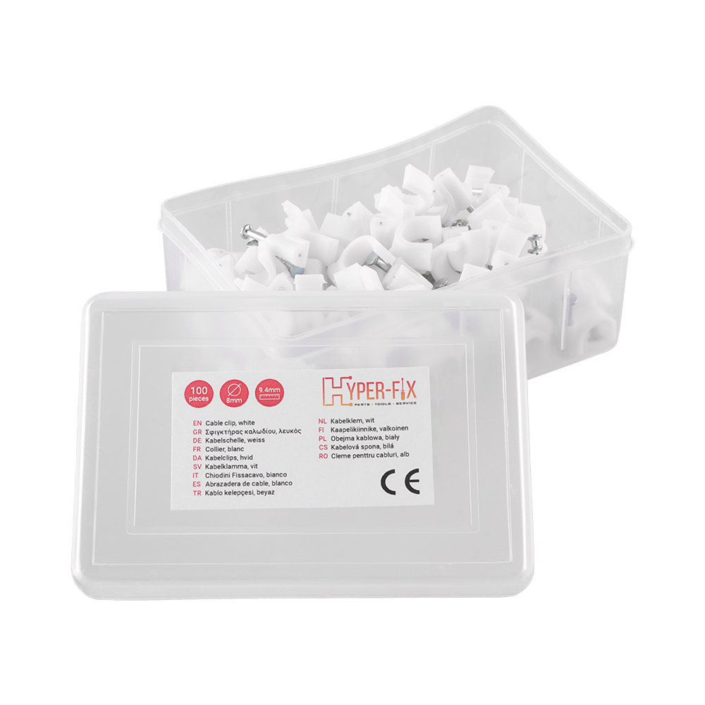 matshop.gr - HYPER-FIX ΡΟΚΑ ΓΙΑ ΔΙΑΜΕΤΡΟ ΚΑΛΩΔΙΟΥ 8mm ΥΨΟΣ 9.4mm - ΚΑΡΦΙ 1.70x15mm ΑΣΠΡΟ - ΚΟΥΤΙ 100 ΤΕΜ