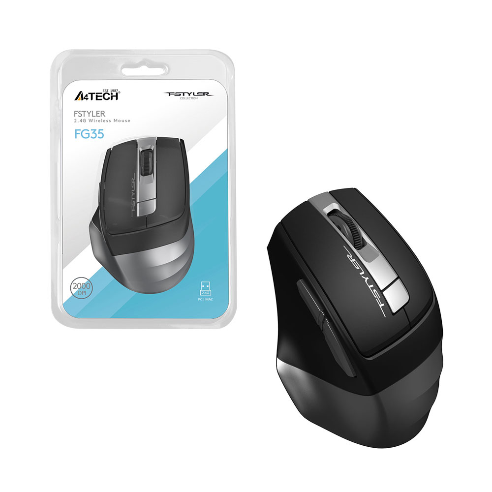 matshop.gr - A4 TECH FSTYLER ΑΣΥΡΜΑΤΟ ΠΟΝΤΙΚΙ FG35 ΜΕ ΕΞΤΡΑ 2 ΠΛΗΚΤΡΑ WIRELESS 2.4G MOUSE 1000/1600/2000 DPI GREY GR