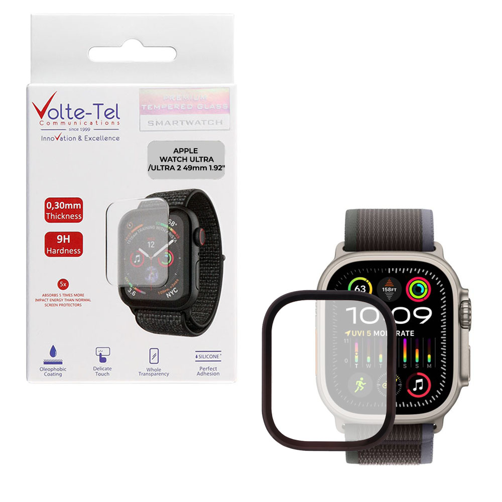matshop.gr - VOLTE-TEL TEMPERED GLASS APPLE WATCH ULTRA/ULTRA 2 49mm 1.92" 9H 0.30mm TWO COLOR FULL GLUE FULL COVER TITANIUM-BLACK
