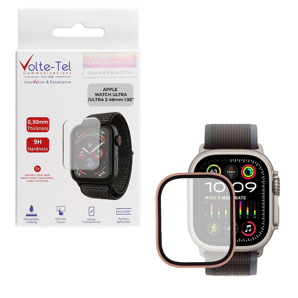 matshop.gr - VOLTE-TEL TEMPERED GLASS APPLE WATCH ULTRA/ULTRA 2 49mm 1.92" 9H 0.30mm TWO COLOR FULL GLUE FULL COVER ROSE GOLD-BLACK