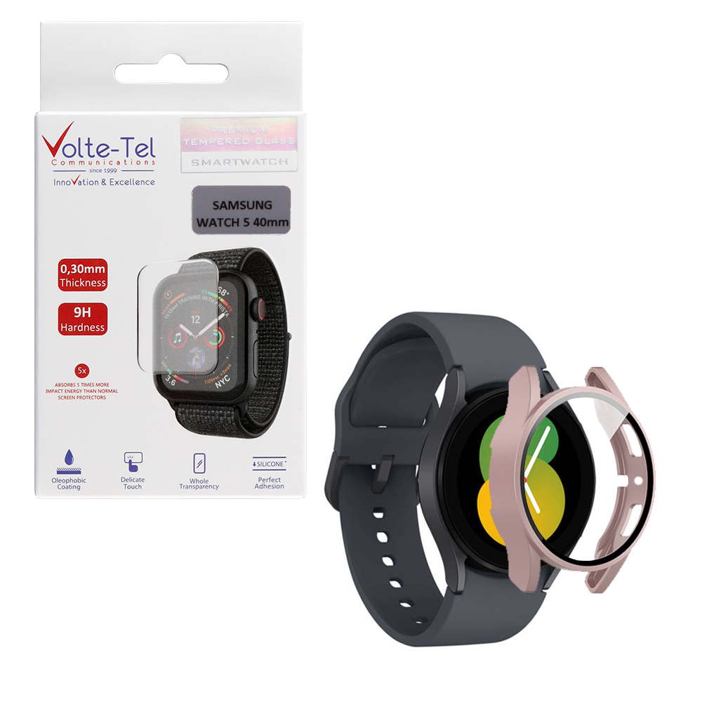 VOLTE-TEL TEMPERED GLASS SAMSUNG WATCH 5 40mm 1.2" 9H 0.30mm PC EDGE COVER WITH KEY 3D FULL GLUE FULL COVER BLUE (Copy)