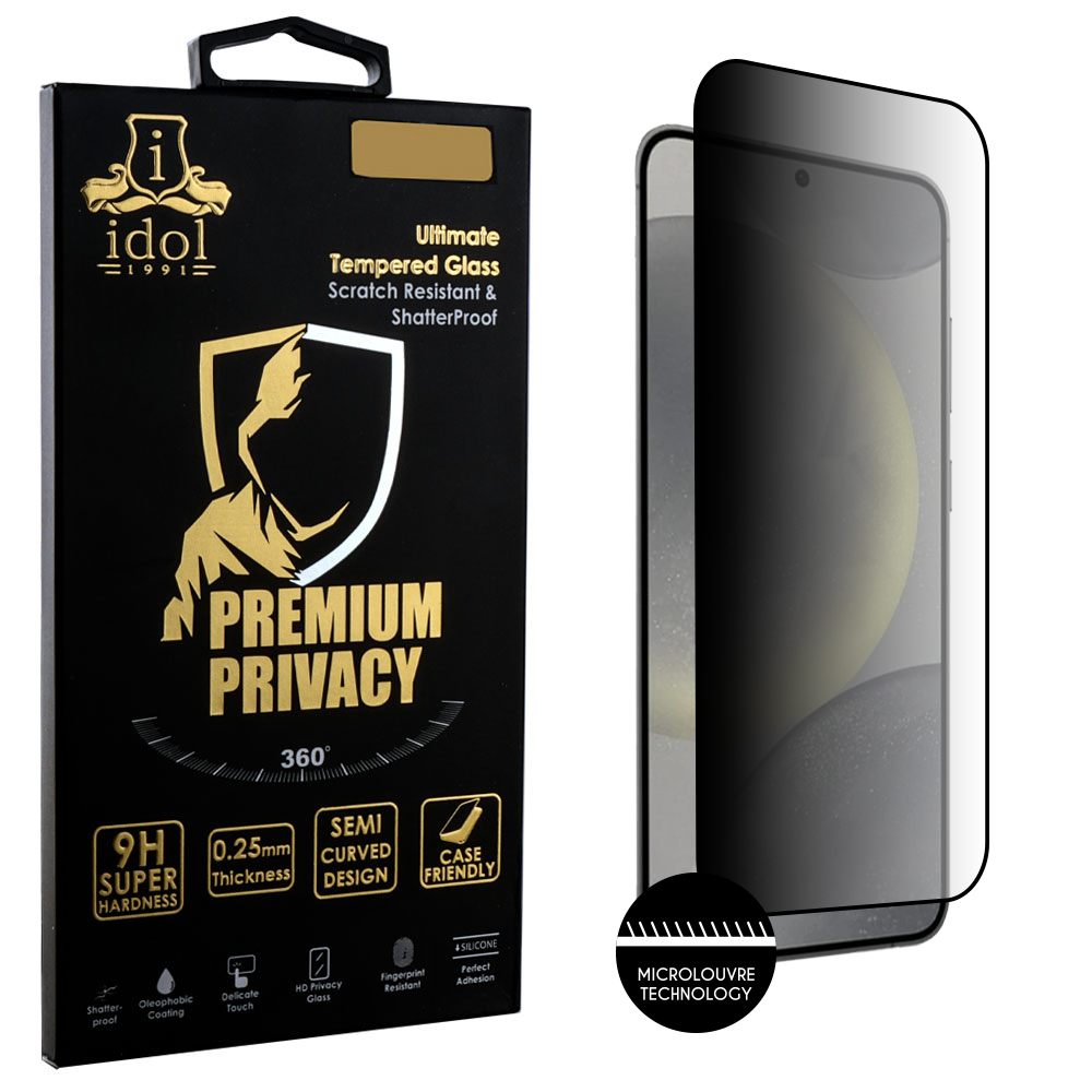 IDOL 1991 PREMIUM PRIVACY ANTISPY TEMPERED GLASS SAMSUNG S25 5G 6.2in 9H 0.25mm SEMI CURVED FULL GLUE BLACK
