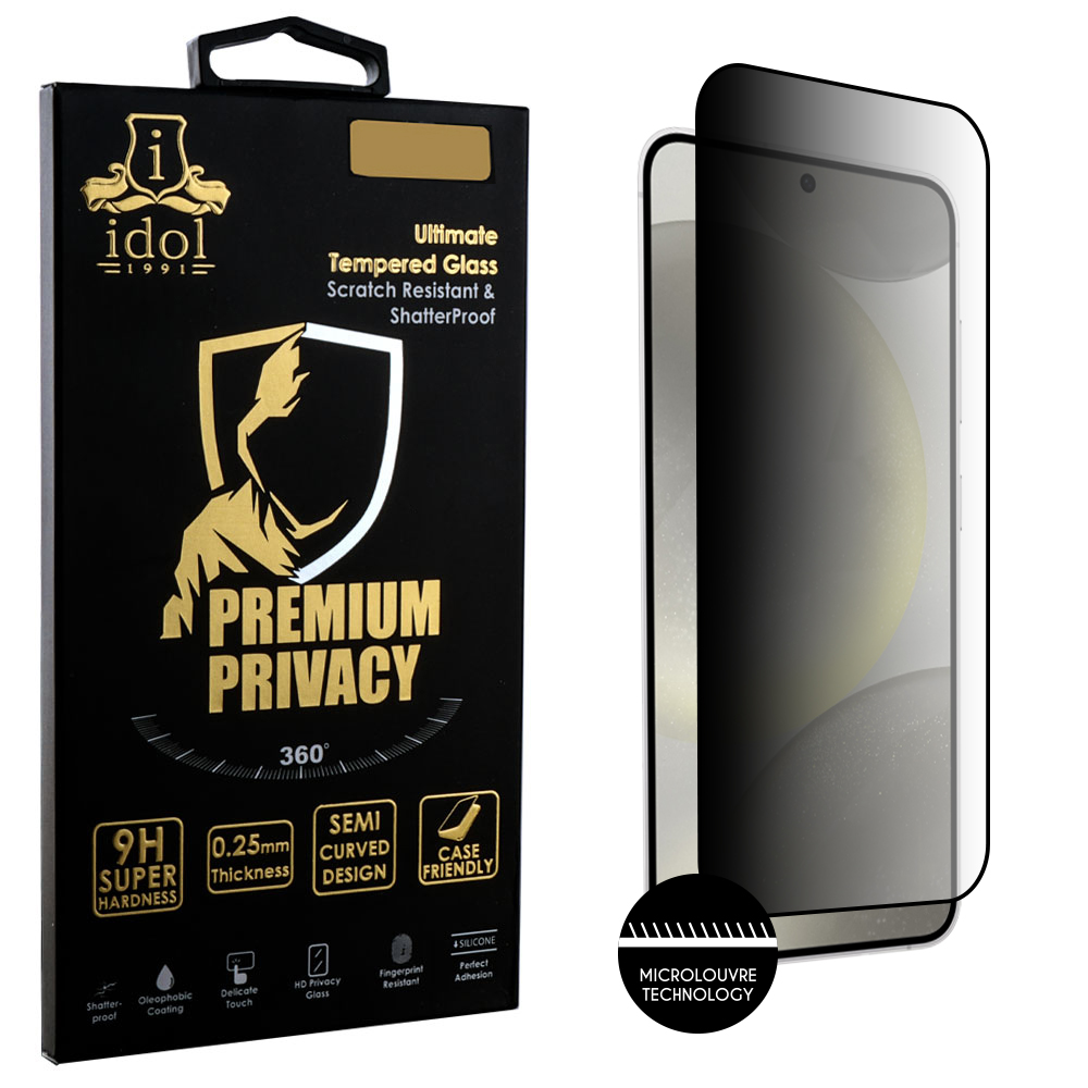 IDOL 1991 PREMIUM PRIVACY ANTISPY TEMPERED GLASS SAMSUNG S25 PLUS 5G 6.7in 9H 0.25mm SEMI CURVED FULL GLUE BLACK