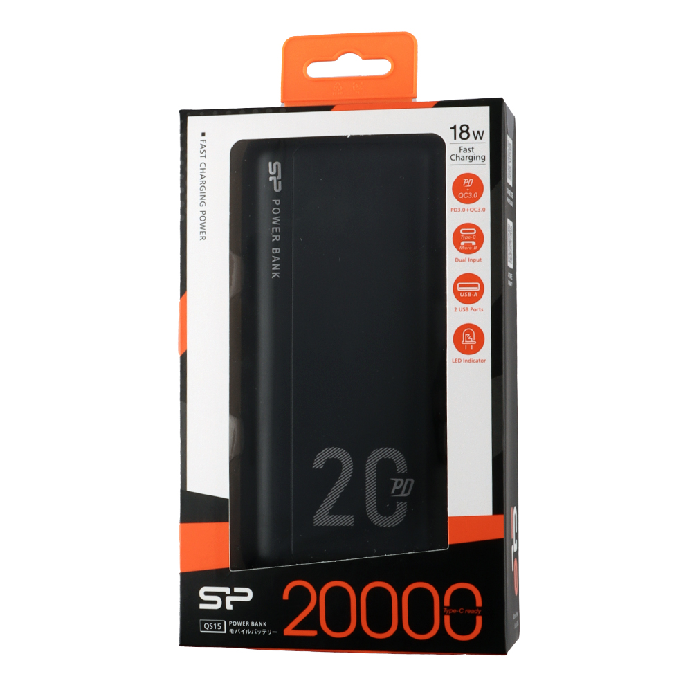 SILICON POWER POWER BANK QS15 20000mAh OUTPUT USB X 2 5V-3A/5V-3A max/ TYPE C 5V-3A /INPUT MICRO USB & TYPE C 5V-3A BLACK OR - Image 2