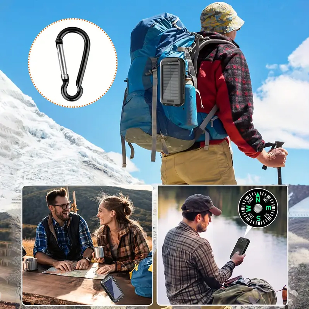 SOLAR POWER BANK 8000mAh IP64 WITH FLASHLIGHT AND COMPASS OUTPUT USB1 5V-2A/ USB2 5V-2A MAX 2.1A INPUT MICRO USB 5V-2A BLACK - Image 3