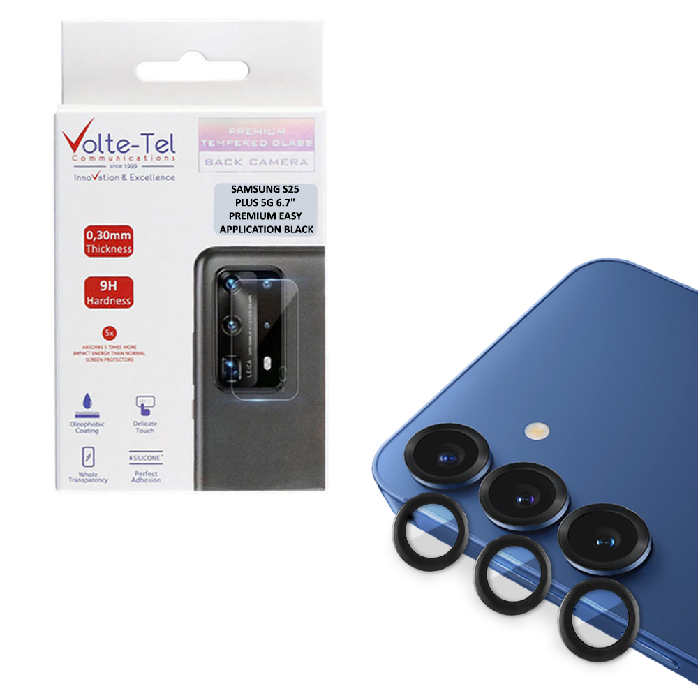 VOLTE-TEL CAMERA GLASS COVER SAMSUNG S25 PLUS 5G 6.7in 9H 0.33MM PREMIUM EASY APPLICATION BLACK
