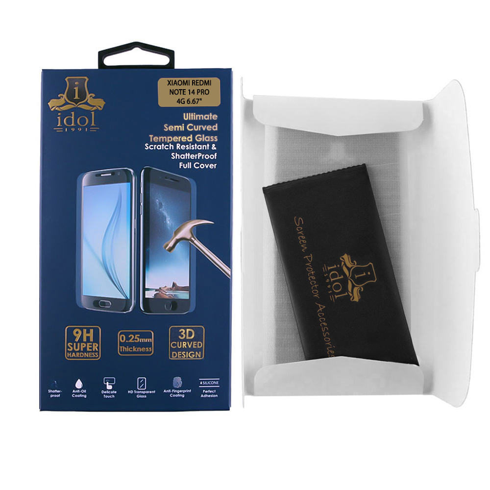 IDOL 1991 GLAMOUR TEMPERED GLASS XIAOMI REDMI NOTE 14 PRO 4G 6.67in 9H 0.30mm FULL COVER 3D EDGE GLUE FINGER UNLOCK BLACK - Image 3