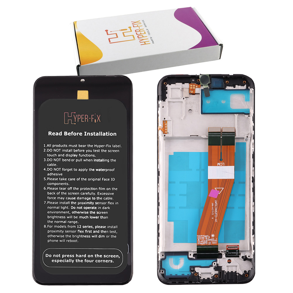 SAMSUNG A03 A035F ΟΘΟΝΗ+TOUCH SCREEN + LENS + FRAME YELLOW FLEX HF-GH81-21626A BLACK HYPER-FIX SERVICE PACK