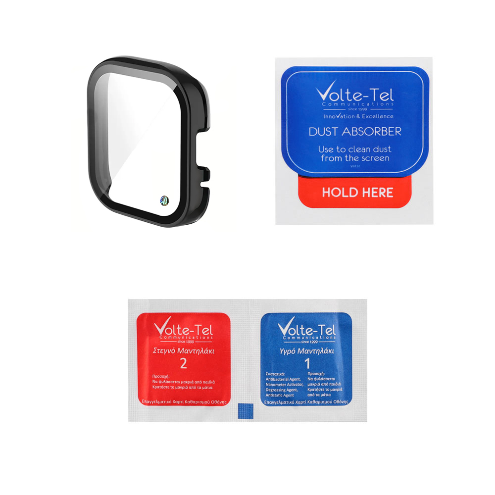 VOLTE-TEL PC EDGE COVER TEMPERED GLASS XIAOMI REDMI WATCH 3 ACTIVE 1.75in 9H 0.30mm WITH KEY 3D FULL GLUE FULL COVER BLACK - Image 3