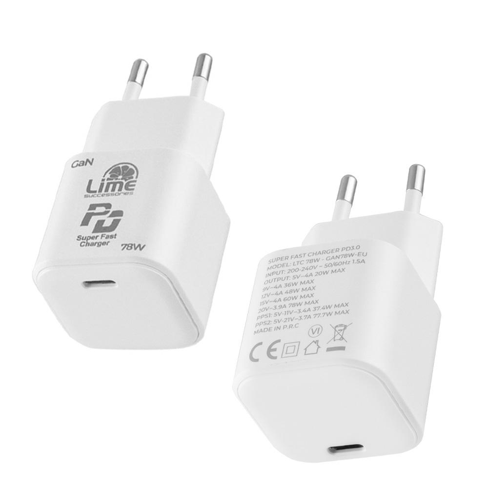 LIME TYPE C GAN PD 3.0 SUPER FAST TRAVEL LTC78W 5V-15V 4.0A/ 20V 3.9A 78W+ ΦΟΡΤΙΣΗΣ-DATA LCC04 TYPE C TO TYPE C 78W WHITE - Image 7