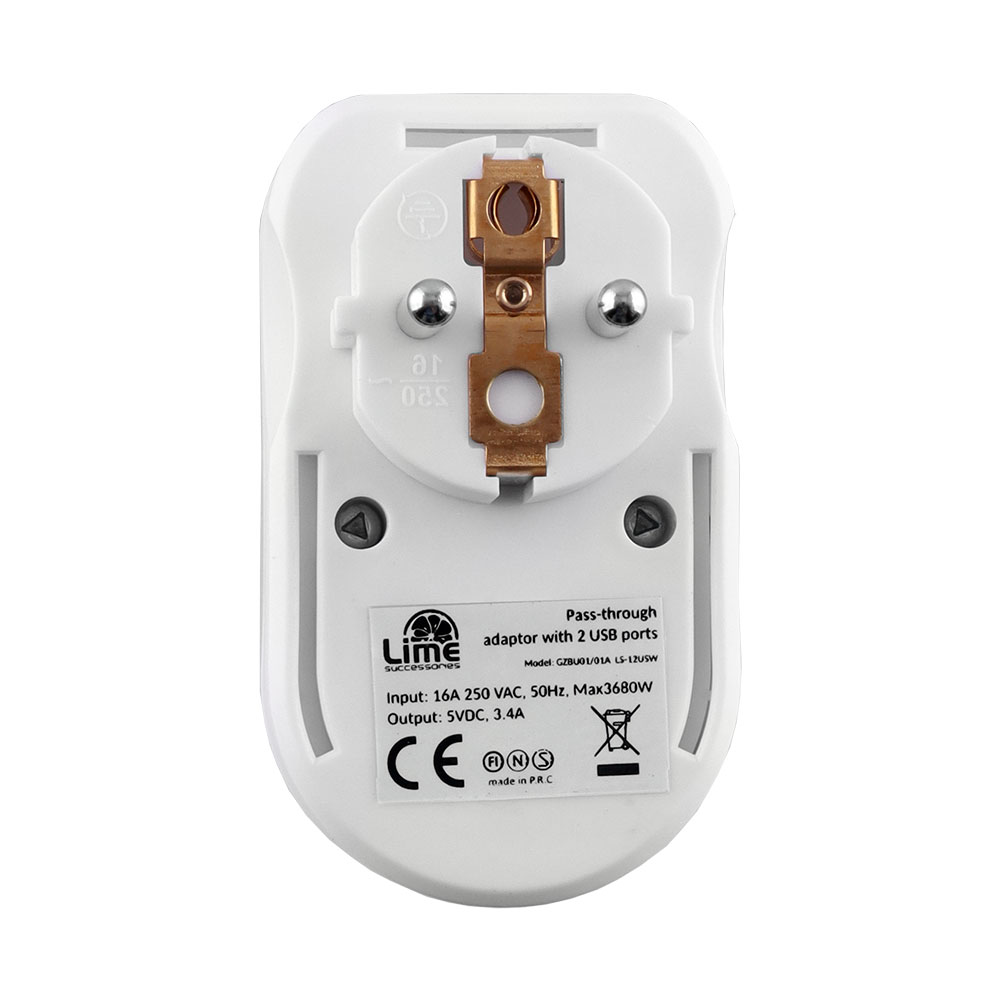 LIME ΑΝΤΑΠΤΟΡΑΣ ΣΟΥΚΟ LS-12USW 16A ΜΕ 2 USB ΘΥΡΕΣ 3.4A ΜΕ ΠΑΙΔΙΚΗ ΠΡΟΣΤΑΣΙΑ/ΓΕΙΩΣΗ ΚΑΙ ΥΠΕΡΤΑΣΗΣ ΣΤΙΣ 2 ΘΥΡΕΣ USB ΑΣΠΡΟ - Image 4