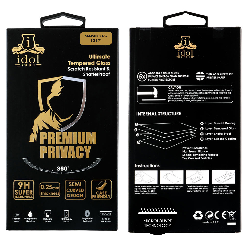 IDOL 1991 TEMPERED GLASS SAMSUNG A57 5G 6.7" 9H 0.25mm PREMIUM PRIVACY ANTISPY SEMI CURVED FULL GLUE BLACK - Image 2