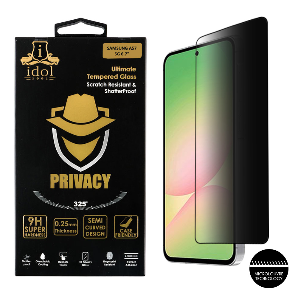 IDOL 1991 TEMPERED GLASS SAMSUNG A57 5G 6.7" 9H 0.25mm PRIVACY ANTISPY SEMI CURVED FULL GLUE BLACK