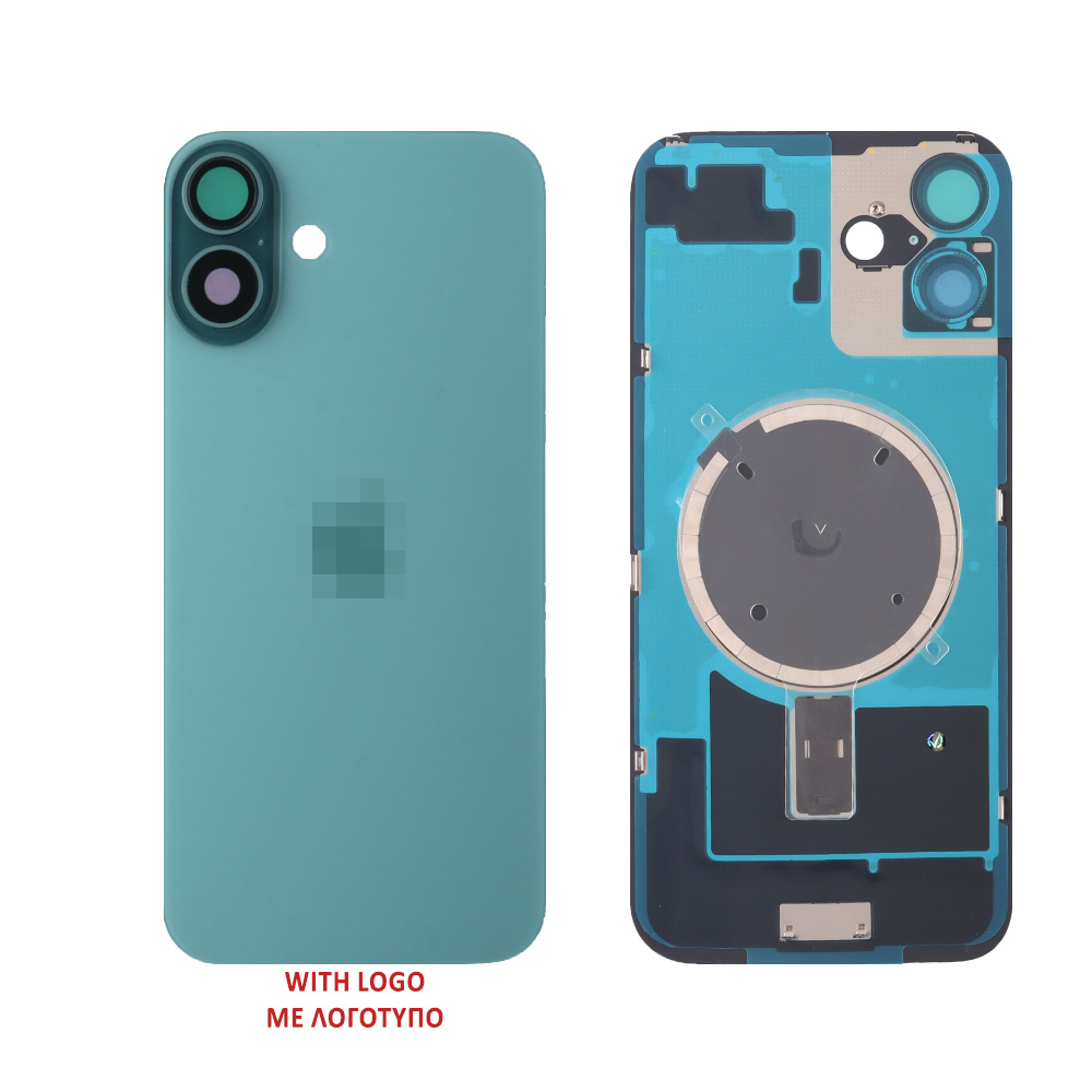 FOR IPHONE 16 BATTERY COVER + CAMERA LENS + METAL PLATE + MAGSAFE TEAL