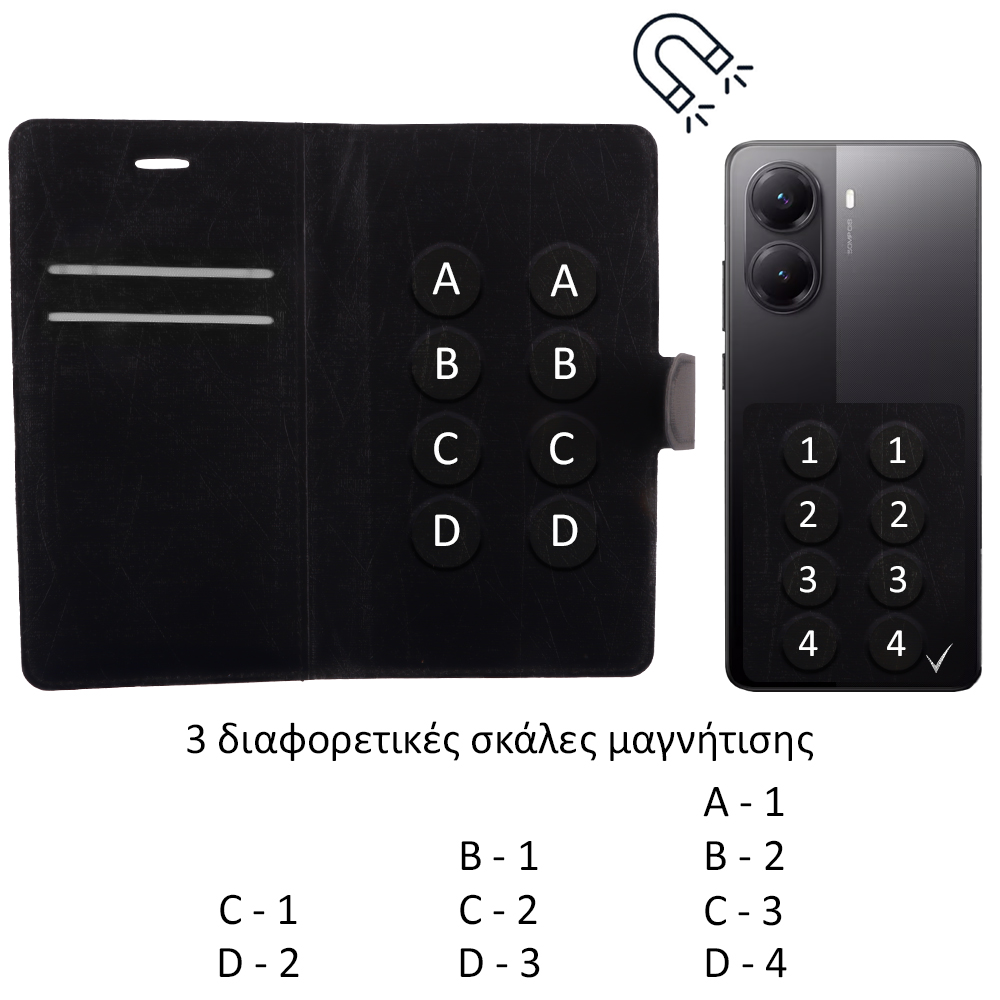 VOLTE-TEL ΘΗΚΗ UNIVERSAL 5.7"-6.3" LEATHER BOOK 3M MAGNET BLACK - Image 3