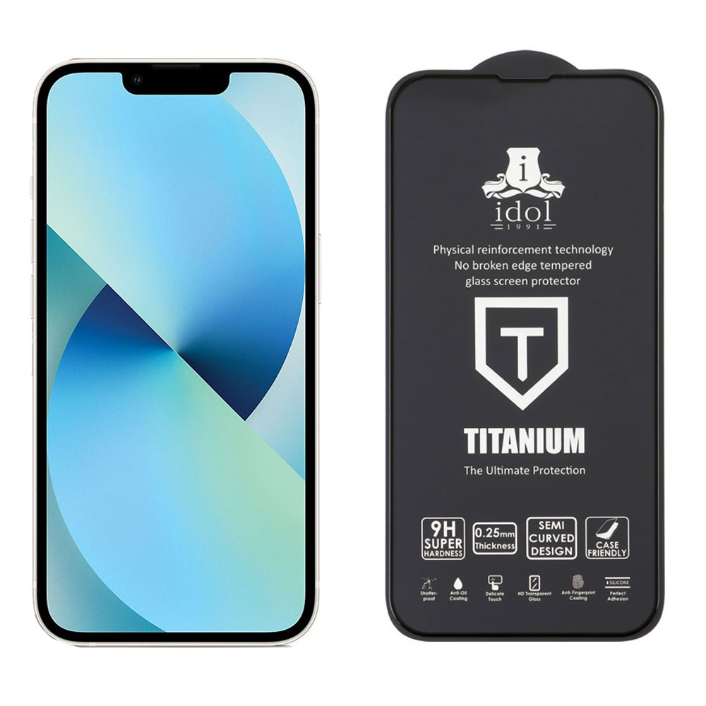 IDOL 1991 TITANIUM TEMPERED GLASS IPHONE 13 PRO MAX 6.7in 9H 0.25mm SEMI CURVED FULL GLUE BLACK - Image 5