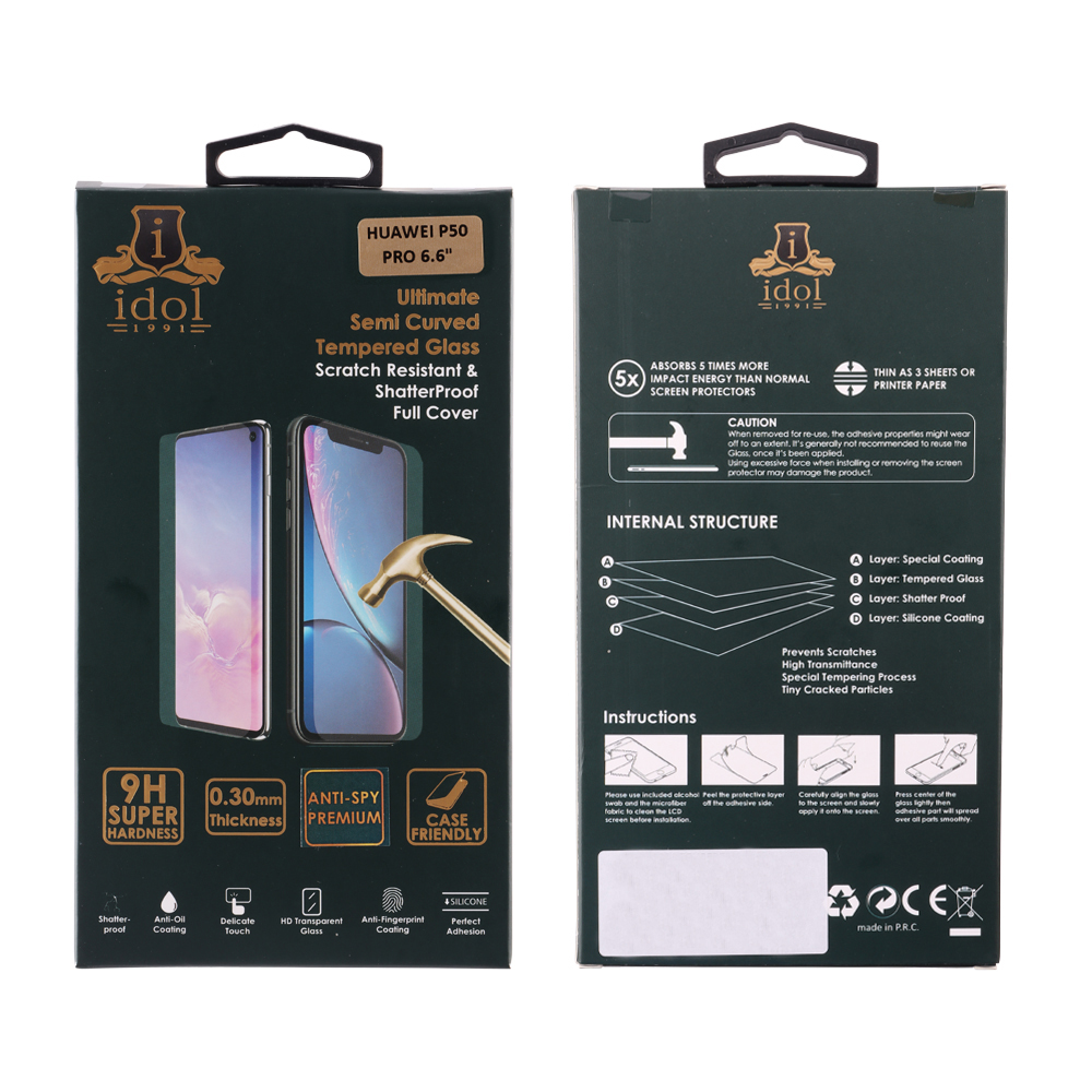 IDOL 1991 GLAMOUR TEMPERED GLASS HUAWEI P50 PRO 6.6in9H 0.30mm FULL COVER 3D FULL GLUE SEMI CURVED FINGERUNLOCK BLACK+SQUEEZYCAR - Image 3