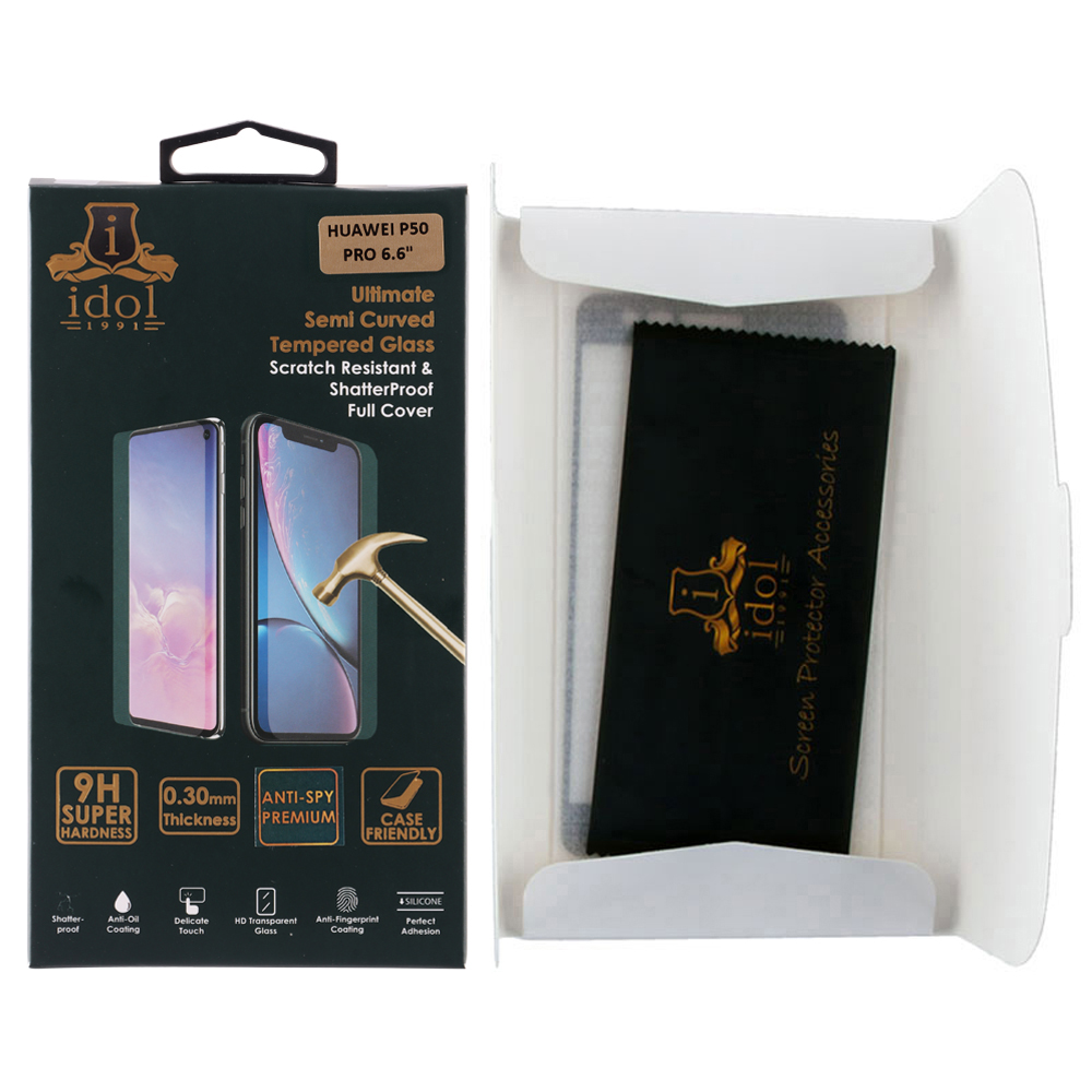 IDOL 1991 GLAMOUR TEMPERED GLASS HUAWEI P50 PRO 6.6in9H 0.30mm FULL COVER 3D FULL GLUE SEMI CURVED FINGERUNLOCK BLACK+SQUEEZYCAR - Image 2