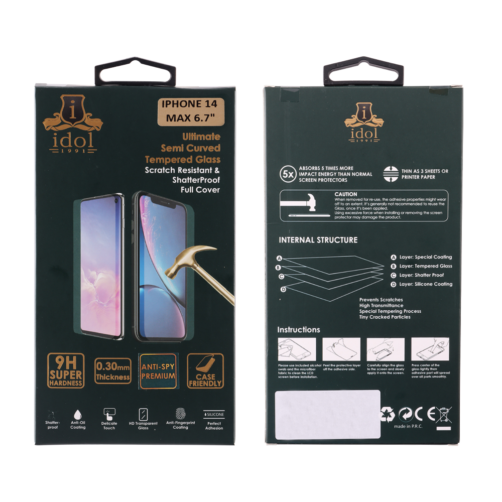 IDOL 1991 SPECIAL TEMPERED GLASS IPHONE 14 PLUS 6.7in 9H 0.25mm FULL GLUE SEMI CURVED FULL COVER BLACK - Image 3