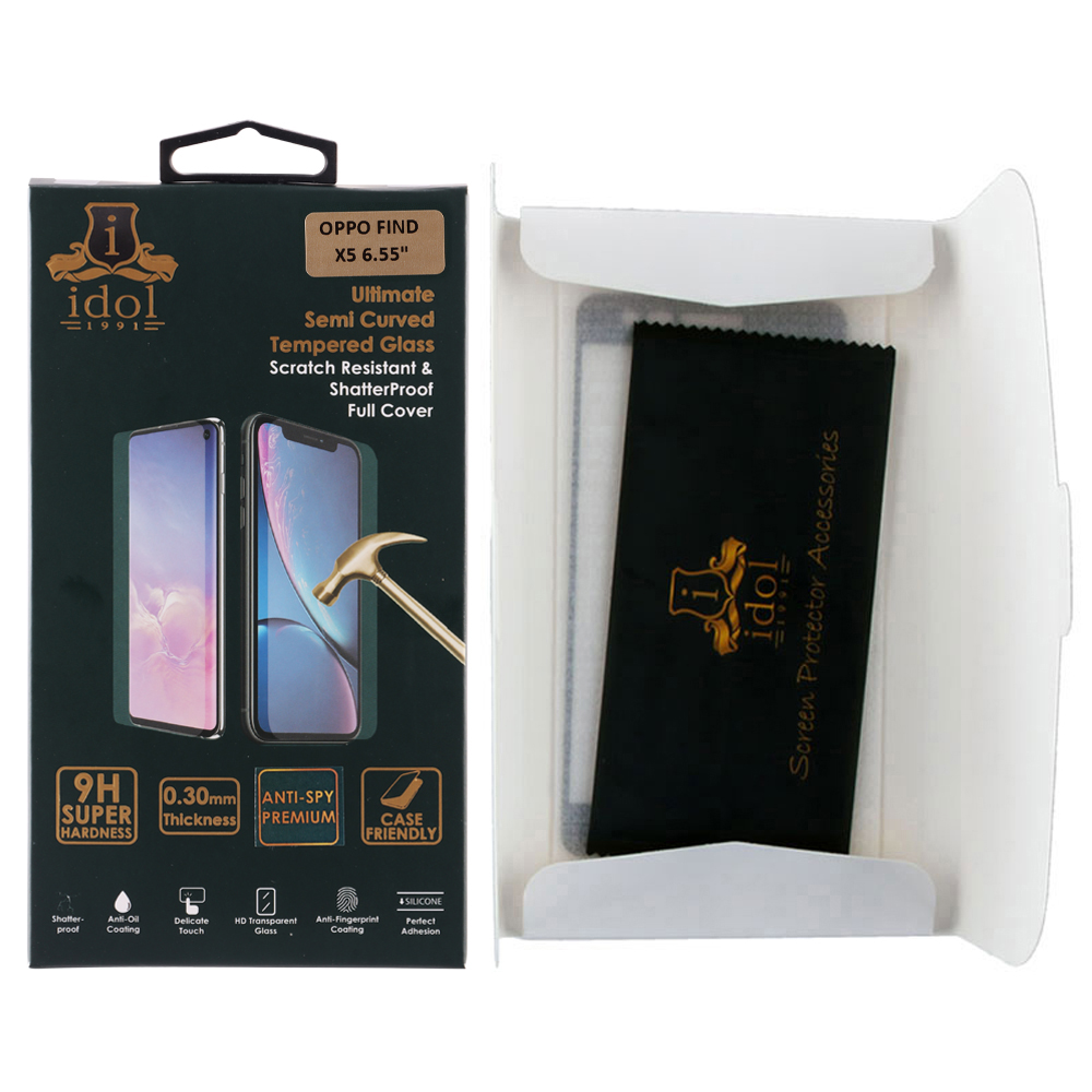 IDOL 1991 GLAMOUR TEMPERED GLASS OPPO FIND X5 6.55in 9H 0.30mm FULL COVER 3D EDGE GLUE FINGER UNLOCK BLACK - Image 2