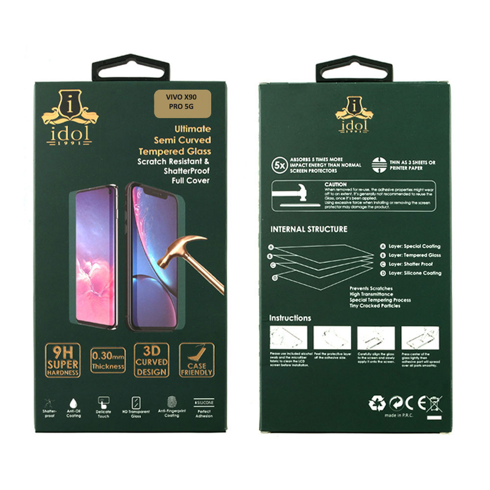 IDOL 1991 GLAMOUR TEMPERED GLASS VIVO X90 PRO 5G 6.78in 9H 0.30mm FULL COVER 3D EDGE FINGER UNLOCK BLACK - Image 2