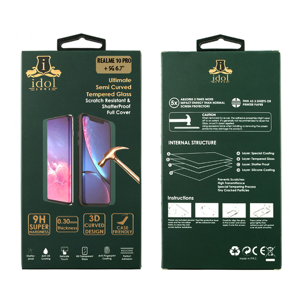 IDOL 1991 GLAMOUR TEMPERED GLASS REALME 10 PRO+ 5G 6.7in 9H 0.30mm FULL COVER 3D FULL GLUE FINGER UNLOCK BLACK + SQUEEZY CARD - Image 4