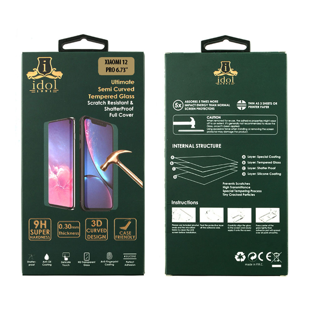 IDOL 1991 GLAMOUR TEMPERED GLASS XIAOMI 12 PRO 6.73in9H 0.30mm FULL COVER 3D FULL GLUE FINGERUNLOCK BLACK+SQUEEZYCARD - Image 4