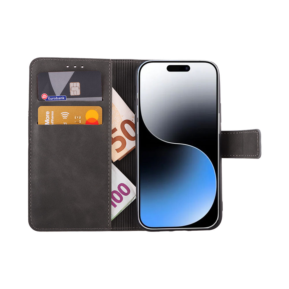 LIME ESSENTIAL ΘΗΚΗ IPHONE 15 PRO 6.1in MAGNET BOOK STAND CLIP GREY - Image 5