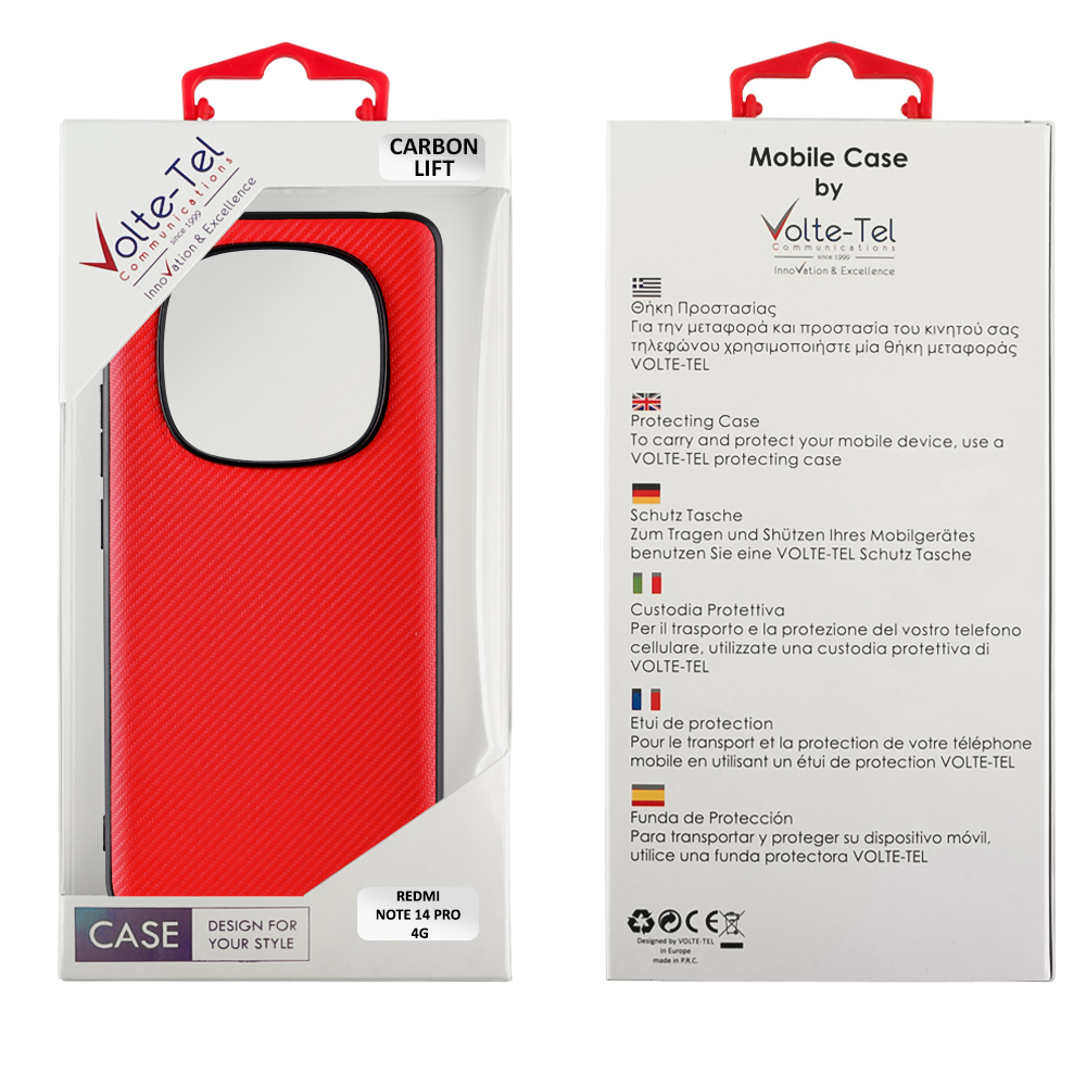 VOLTE-TEL CARBON LIFT ΘΗΚΗ XIAOMI REDMI NOTE 14 PRO 4G 6.67in CAMERA GUARD RED - Image 2