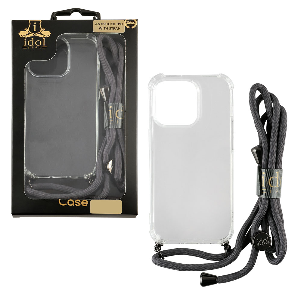 IDOL 1991 ANTISHOCK AIR TPU ΘΗΚΗ IPHONE 15 PRO MAX 6.7in WITH STRAP CAMERA GUARD ΔΙΑΦΑΝΗ