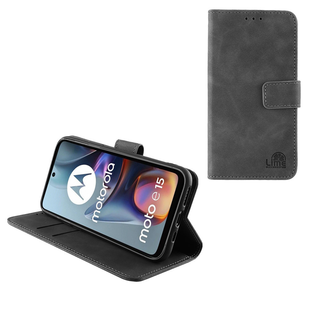 LIME ESSENTIAL ΘΗΚΗ MOTOROLA MOTO E15 4G 6.67in MAGNET BOOK STAND CLIP GREY