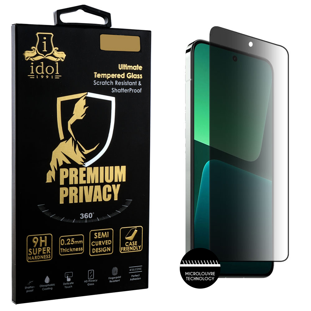 IDOL 1991 PREMIUM PRIVACY ANTISPY TEMPERED GLASS XIAOMI 13 5G 6.36in 9H 0.25mm SEMI CURVED FULL GLUE BLACK