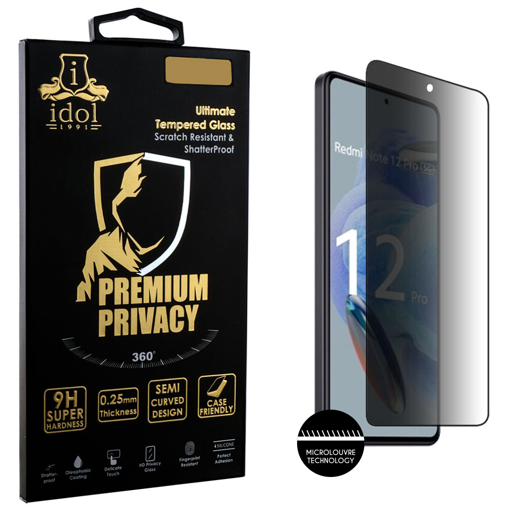 IDOL 1991 PREMIUM PRIVACY ANTISPY TEMPERED GLASS XIAOMI REDMI NOTE 12 PRO 5G 6.67in 9H 0.25mm SEMI CURVED FULL GLUE BLACK