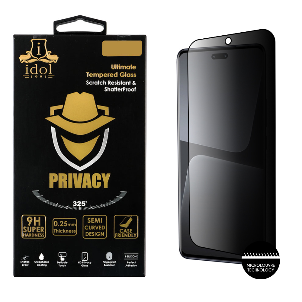IDOL 1991 PRIVACY ANTISPY TEMPERED GLASS XIAOMI 13 5G 6.36in 9H 0.25mm SEMI CURVED FULL GLUE BLACK