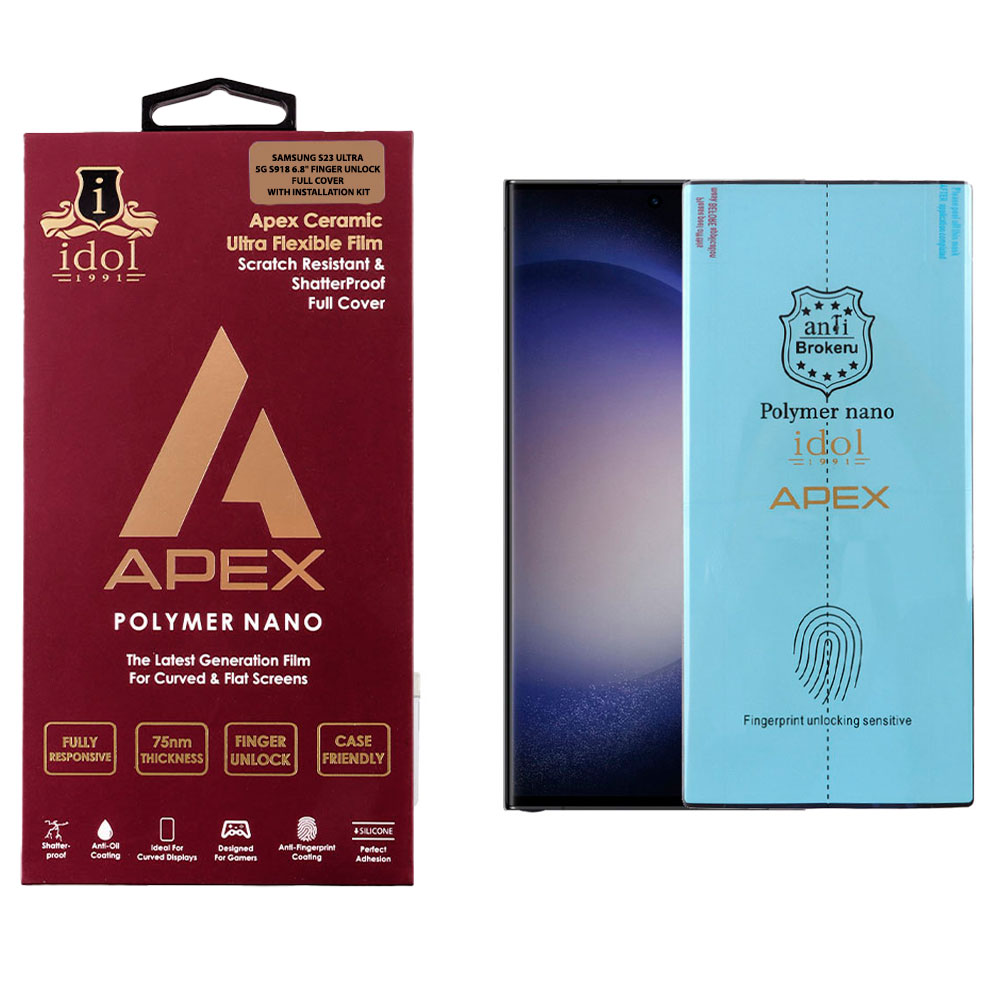 IDOL 1991 APEX POLYMER NANOTECH FILM SAMSUNG S23 ULTRA 5G S918 6.8in FINGER UNLOCK FULL COVER WITH INSTALLATION KIT