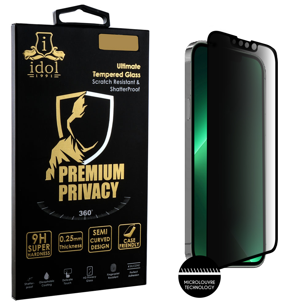 IDOL 1991 PREMIUM PRIVACY ANTISPY TEMPERED GLASS IPHONE 14 6.1in 9H 0.25mm SEMI CURVED FULL GLUE BLACK