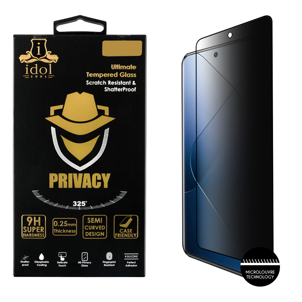 IDOL 1991 PRIVACY ANTISPY TEMPERED GLASS XIAOMI 14 6.36in 9H 0.25mm SEMI CURVED FULL GLUE BLACK
