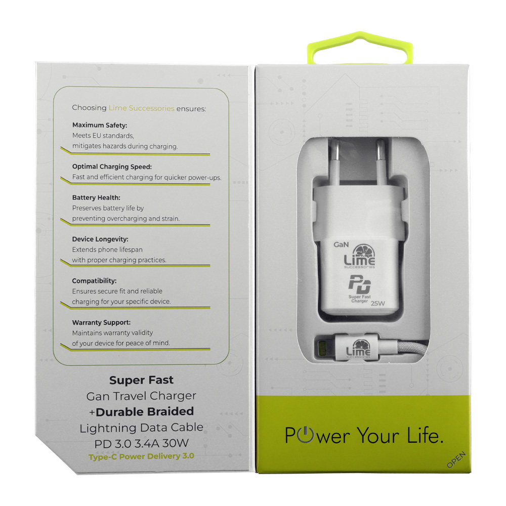 LIME TYPE C MINI GAN PD 3.0 SUPER FAST TRAVEL LGC25W 5V 4.0A/ 9V 2.77A 25W+ BRAIDED ΦΟΡΤΙΣΗΣ-DATA LBCL01 TYPE C TO LIGHTNING 30 - Image 4