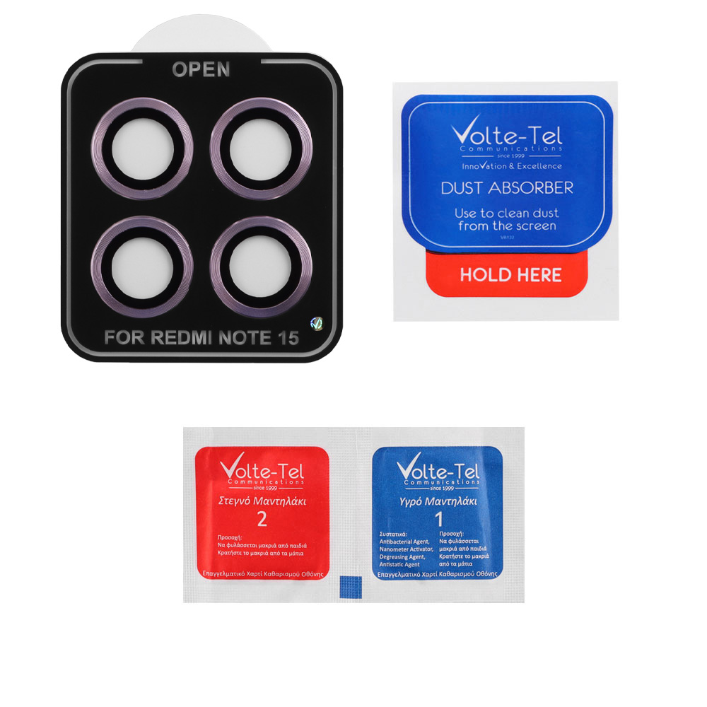 VOLTE-TEL CAMERA GLASS COVER XIAOMI REDMI NOTE 15 5G /POCO M8 5G 6.77" 9H 0.30MM EASY APPLICATION PURPLE - Image 3