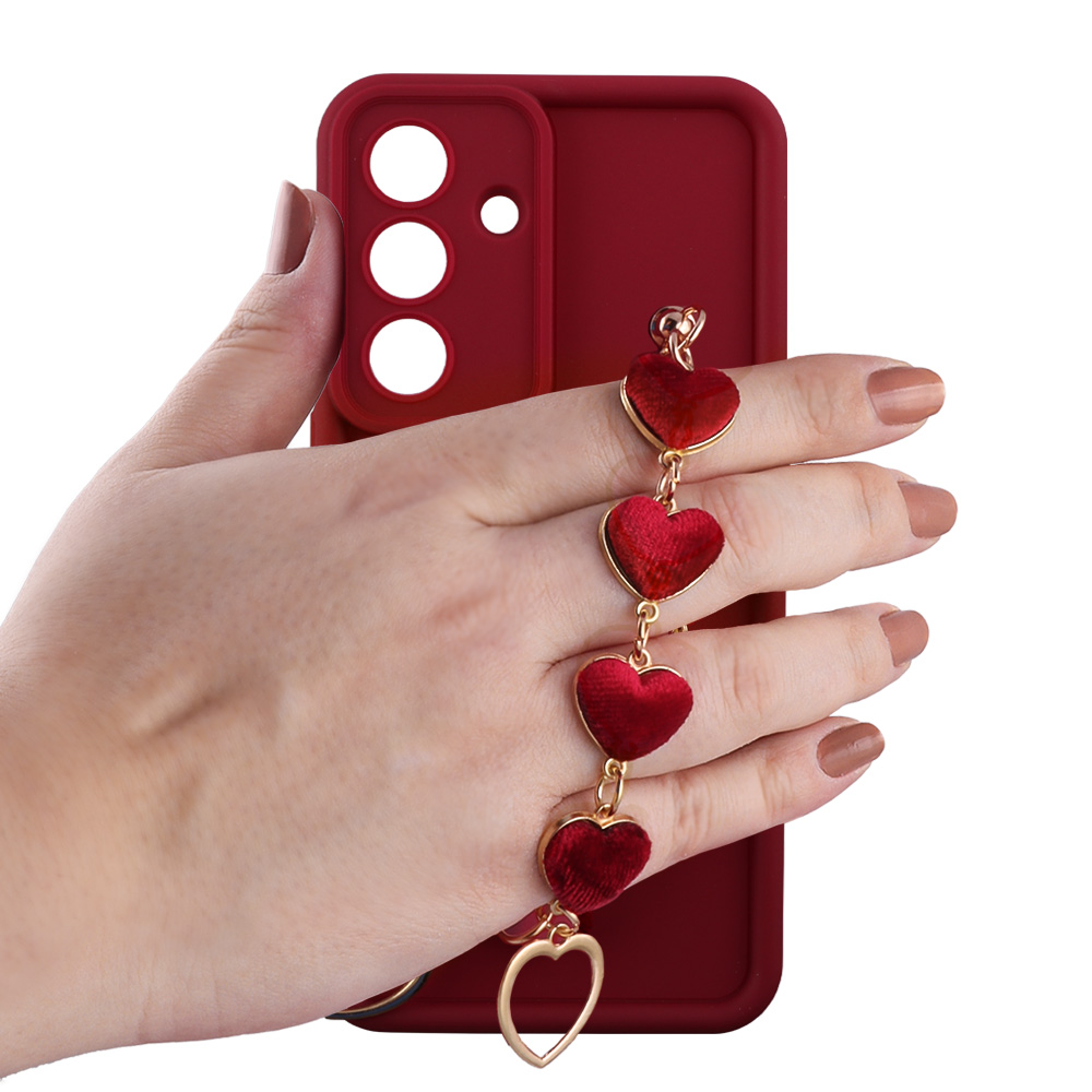 VOLTE-TEL ΘΗΚΗ SAMSUNG S26 5G 6.3" SILICON TPU WITH STRAP FULL CAMERA PROTECTION BURGUNDY WITH RED HEARTS - Image 5