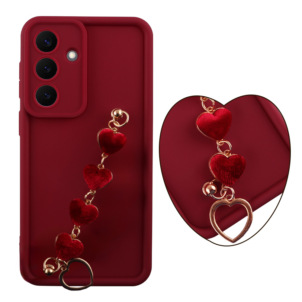 VOLTE-TEL ΘΗΚΗ SAMSUNG S26 5G 6.3" SILICON TPU WITH STRAP FULL CAMERA PROTECTION BURGUNDY WITH RED HEARTS