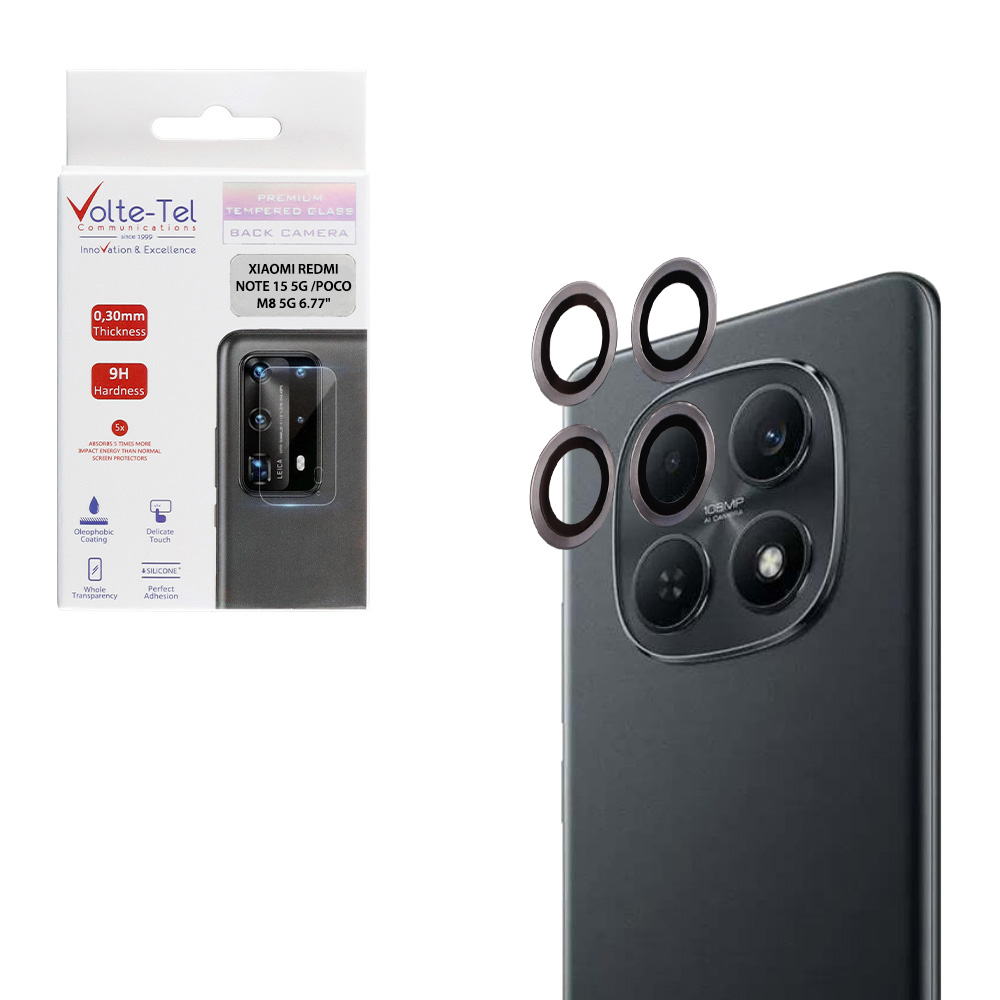 VOLTE-TEL CAMERA GLASS COVER XIAOMI REDMI NOTE 15 5G /POCO M8 5G 6.77" 9H 0.30MM EASY APPLICATION SILVER