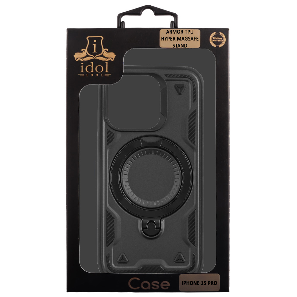 IDOL 1991 ΘΗΚΗ IPHONE 15 PRO 6.1" ARMOR TPU HYPER MAGSAFE STAND CAMERA GUARD BLACK - Image 2
