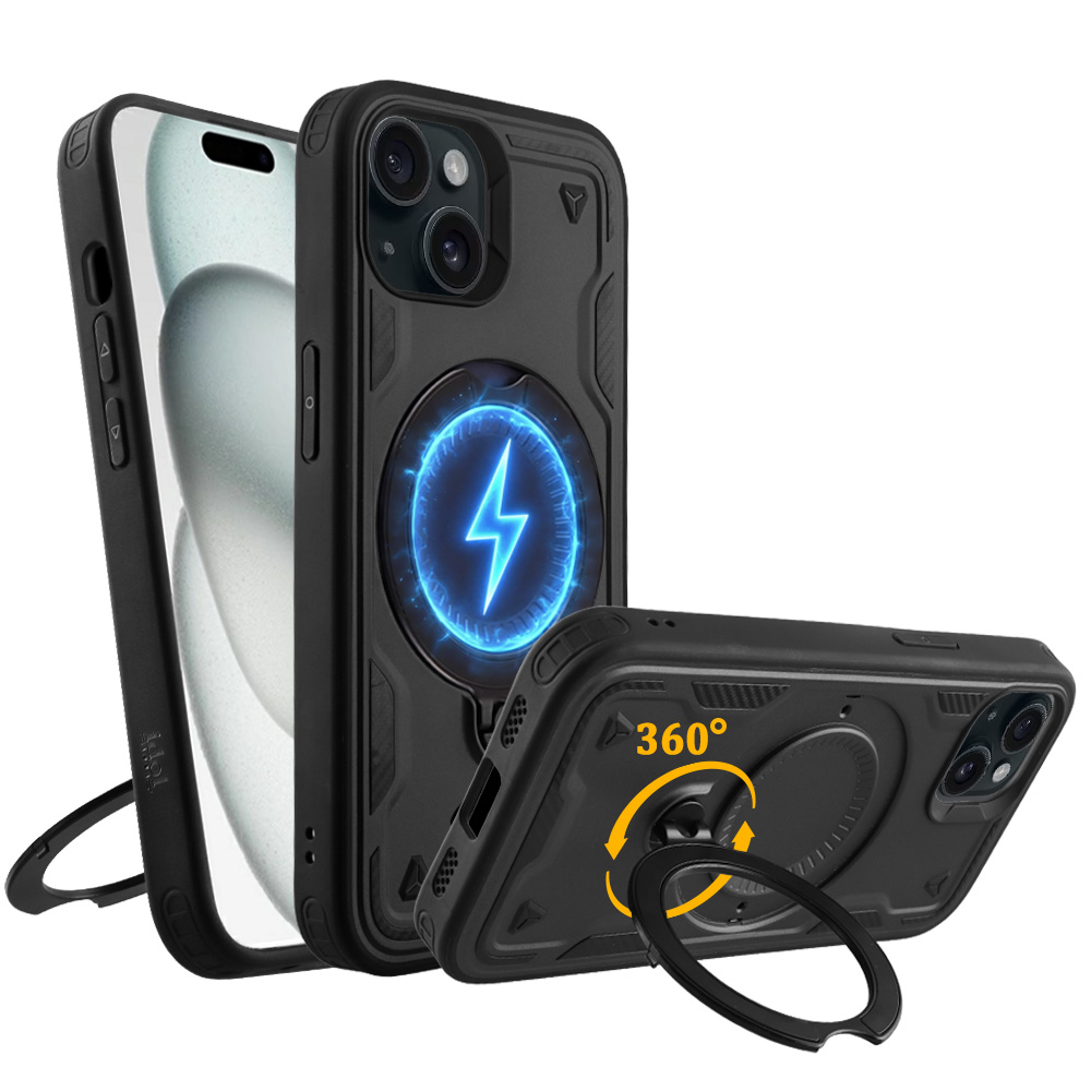 IDOL 1991 ΘΗΚΗ IPHONE 15 6.1" ARMOR TPU HYPER MAGSAFE STAND CAMERA GUARD BLACK