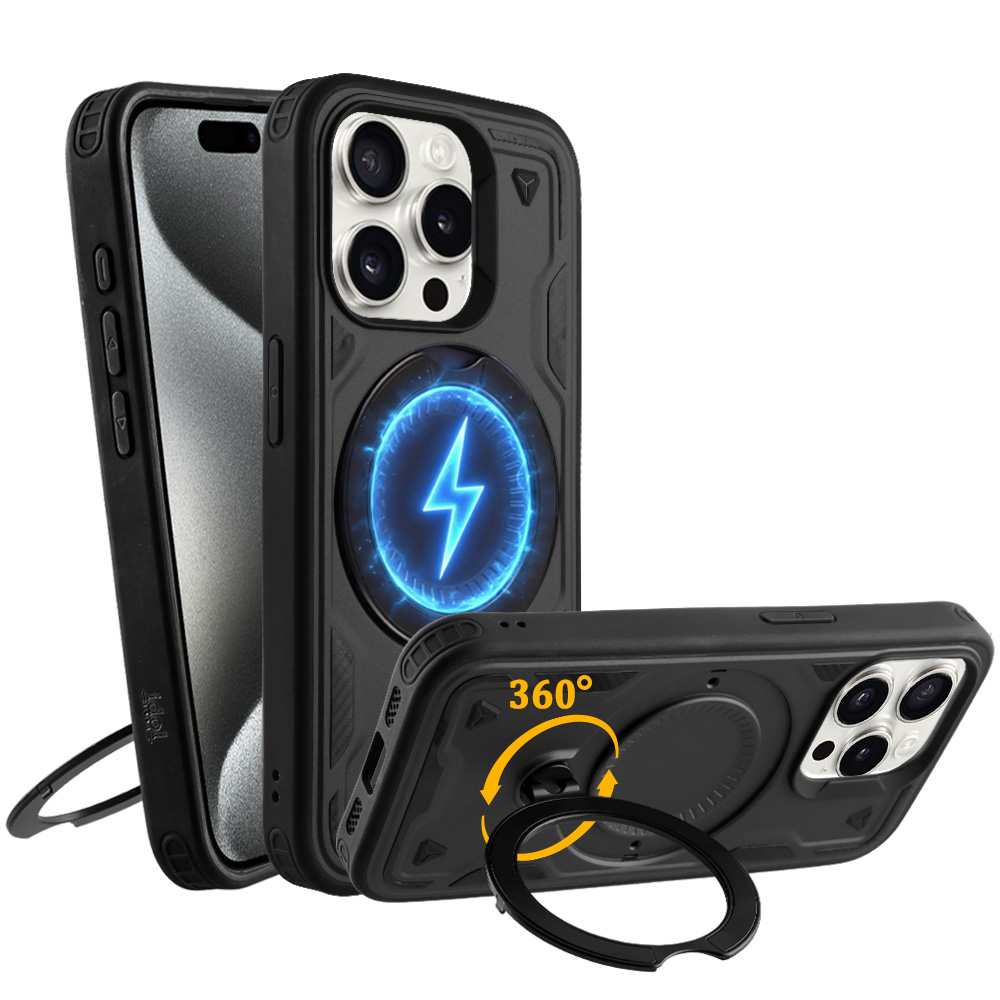 IDOL 1991 ΘΗΚΗ IPHONE 15 PRO 6.1" ARMOR TPU HYPER MAGSAFE STAND CAMERA GUARD BLACK