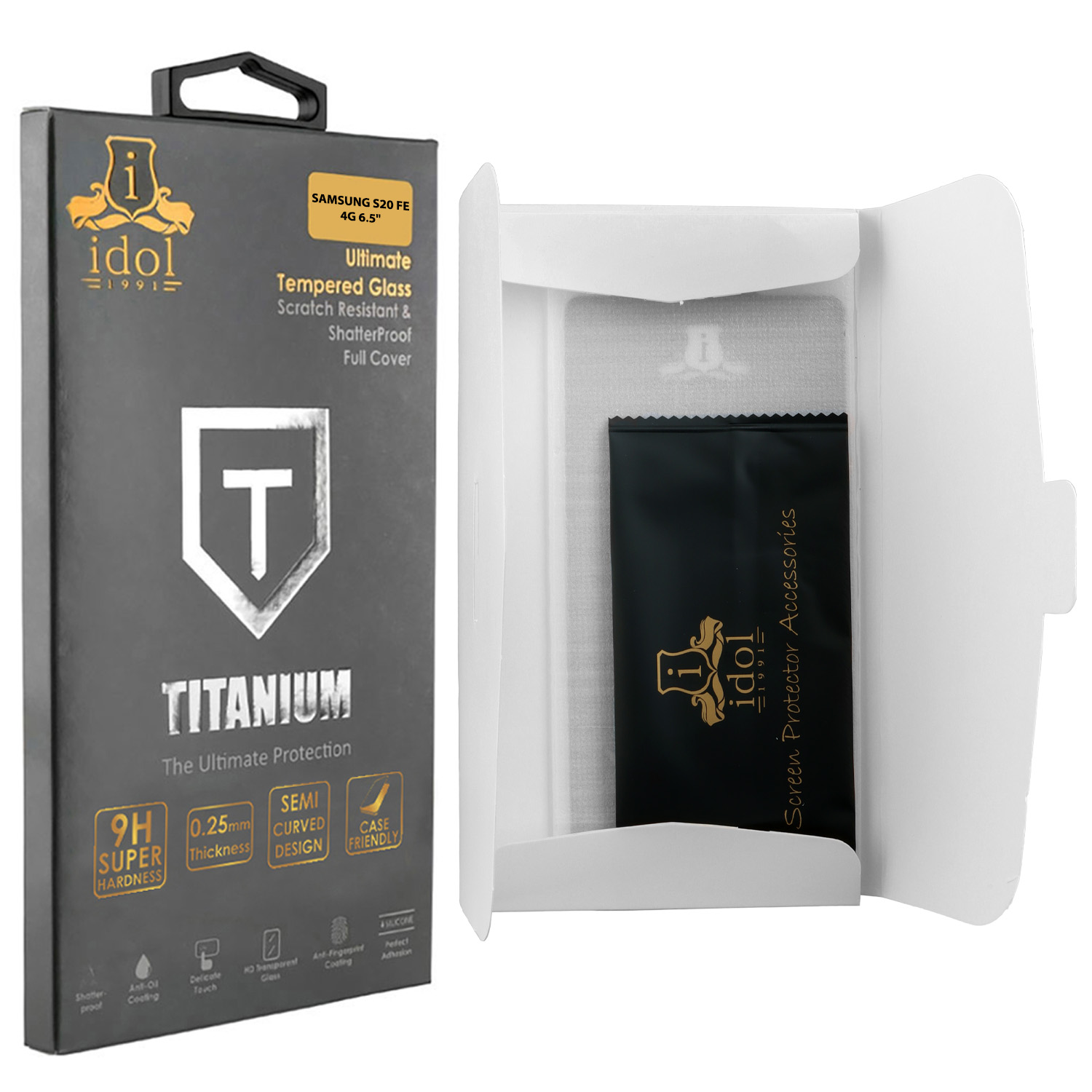 IDOL 1991 TITANIUM TEMPERED GLASS SAMSUNG S20 FE 4G G780 6.5in 9H 0.25mm SEMI CURVED FULL GLUE BLACK - Image 3