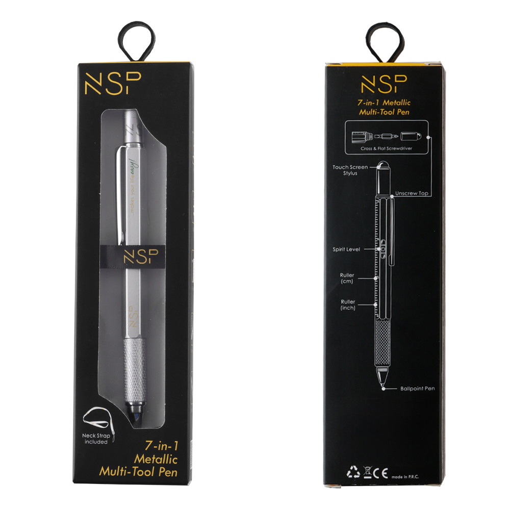 NSP ΣΤΥΛΟ 7 IN 1 METALLIC MULTI-TOOL PEN SILVER (WITH RED INK) - Image 15