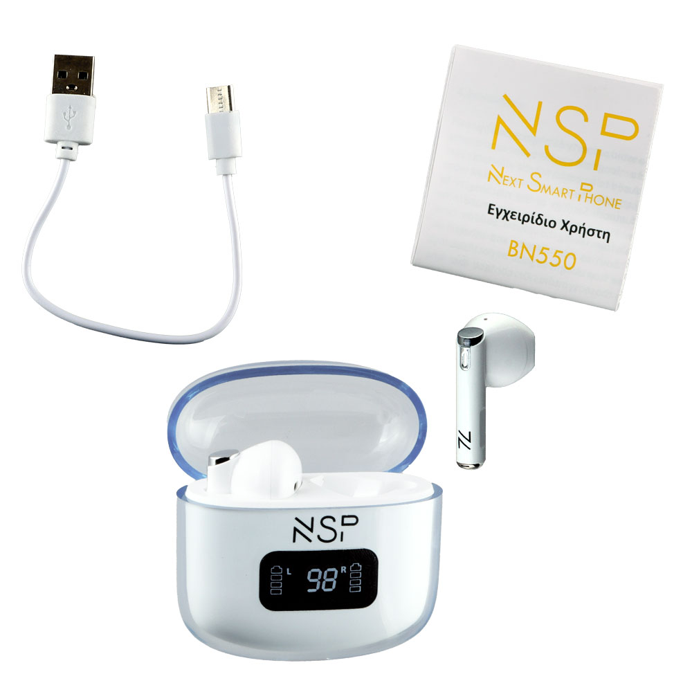 NSP BLUETOOTH STEREO BN550 NSPODS TWS HEADSET V5.3 ΜΕ ΘΗΚΗ ΦΟΡΤΙΣΗΣ - ΜΕΤΑΦΟΡΑΣ LED LCD WHITE - Image 6